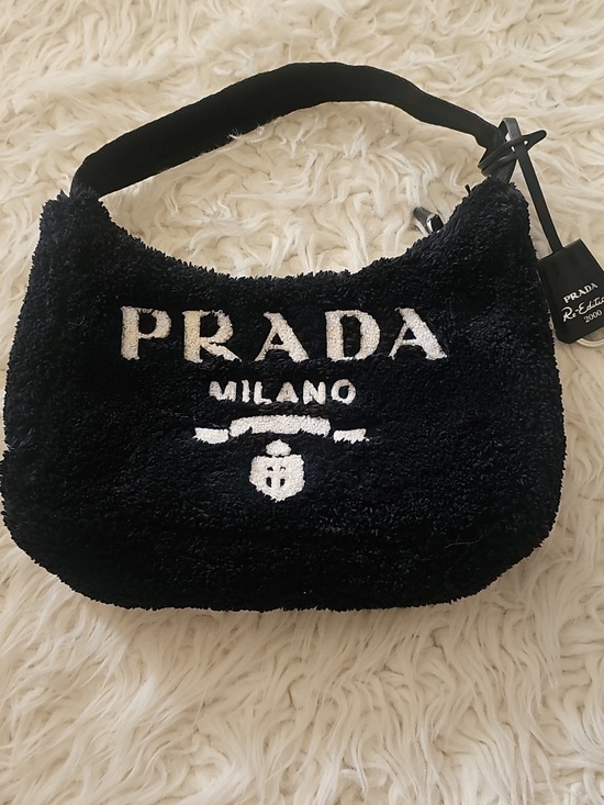 Prada Handbags - Prada Re-edition 2000 Black Terry Shoulder/Handbag with White Logo